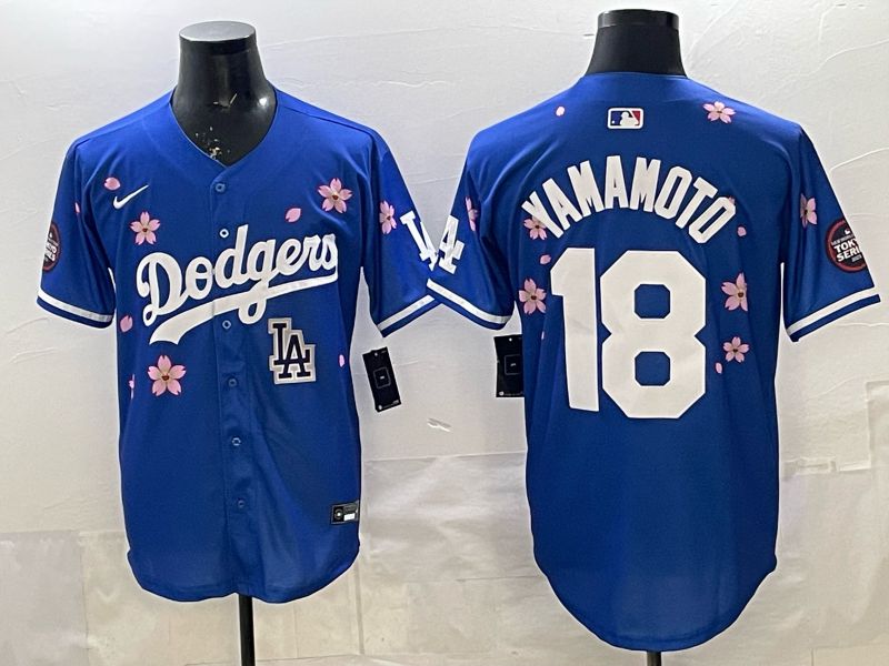 Men 2025 Los Angeles Dodgers #18 Yamamoto Blue Sakura Edition Nike MLB Jersey style 0010->los angeles dodgers->MLB Jersey